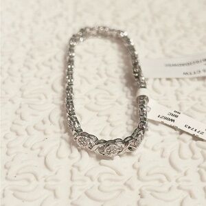 NWT Sterling Silver 0.25 CT Diamonds, X Links, Women Bracelet with Security Lock